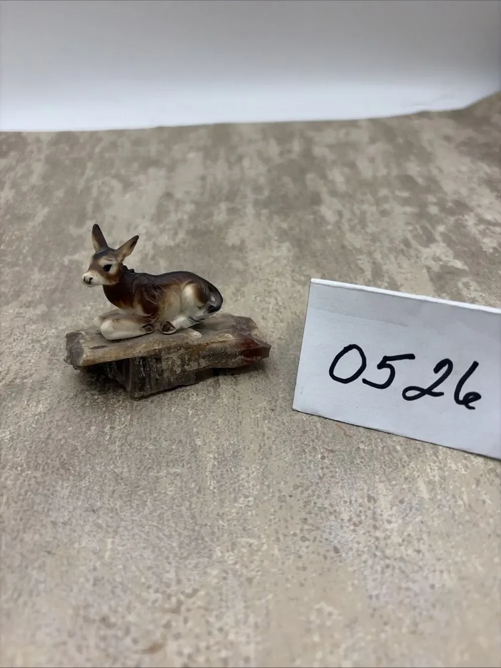Vintage Mini Donkey Figurine On Natural Stone Rock 2.75